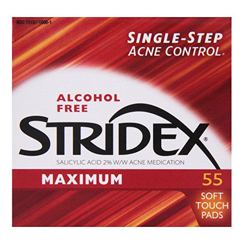 Stridex Triple Action Acne Pads With Salicylic Acid, Maximum Strength, Alcohol Free 55 Ea